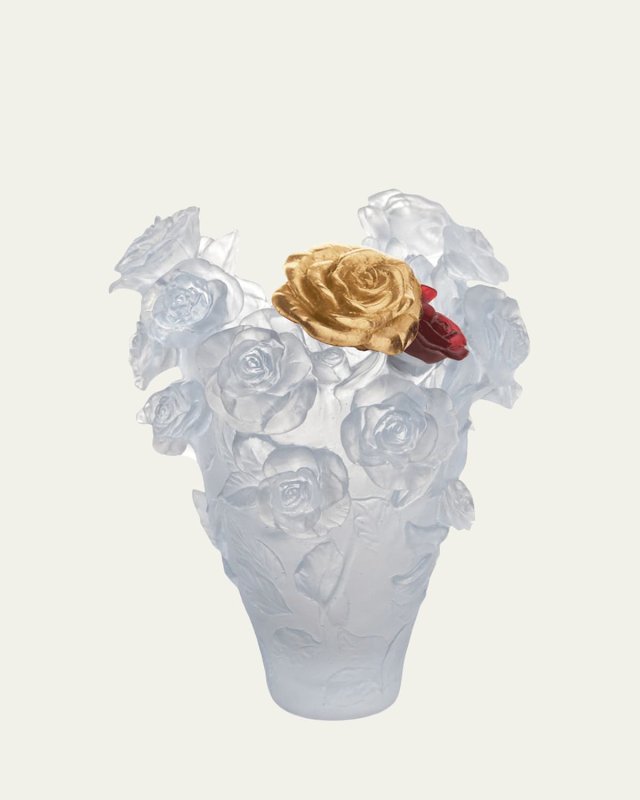 Magnum Rose Passion Vase in White with Red & Gold Flowers